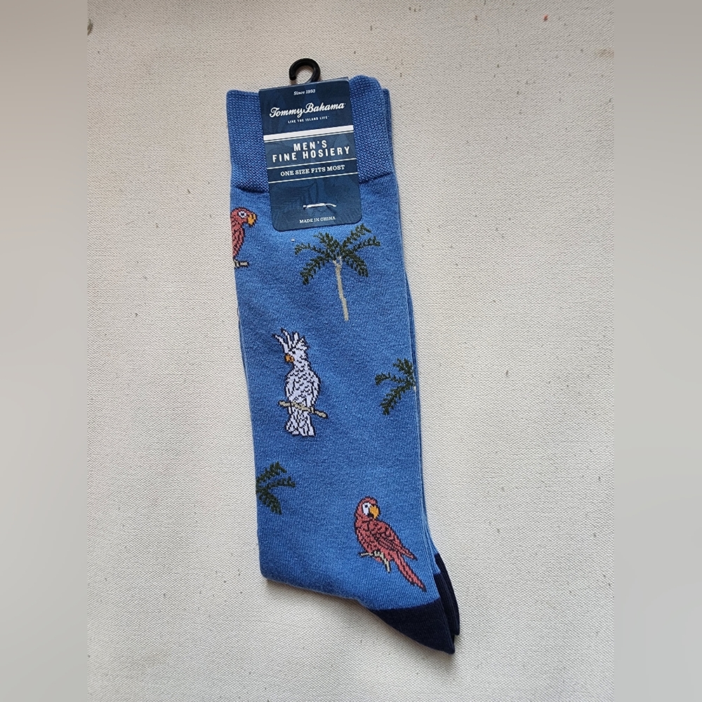 Tommy Bahama Blue Socks with Parrot and Palm Design